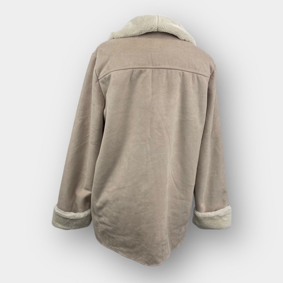 Signature Collection Fur Lined Faux Suede Jacket Tan Large Winter - Picture 4 of 11